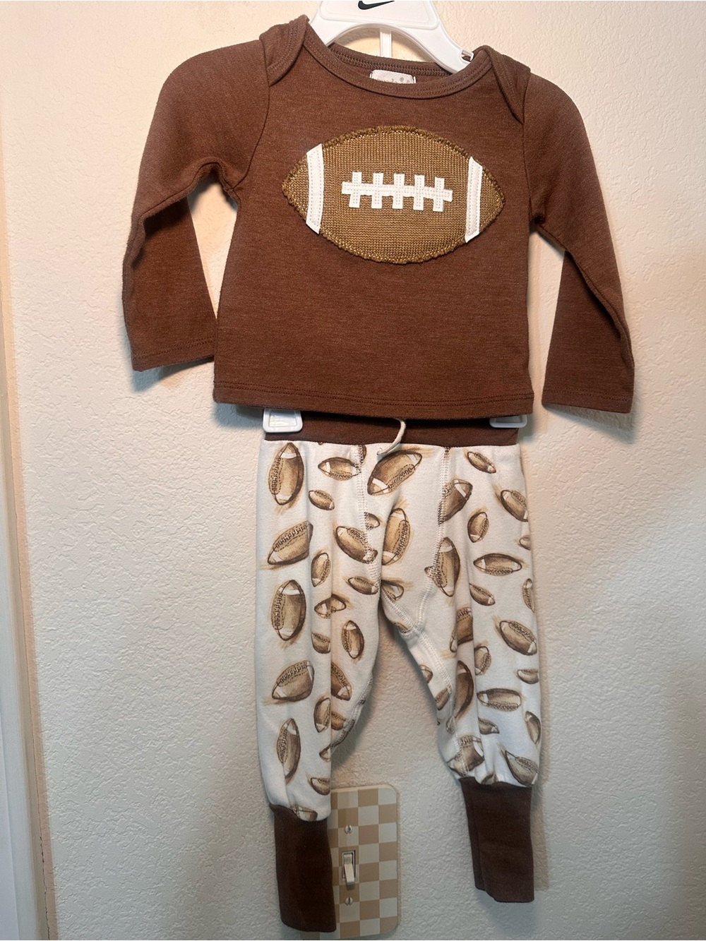 Mud Pie Brown & Cream Football Sweatpants Set
